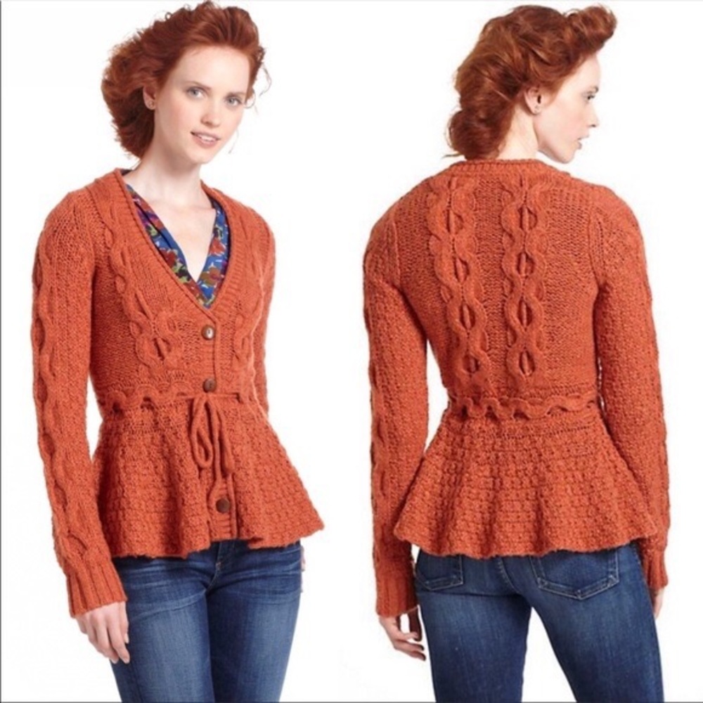 NWT Anthropologie Sparrow Stitchy Peplum Cardigan (Women’s Size L)